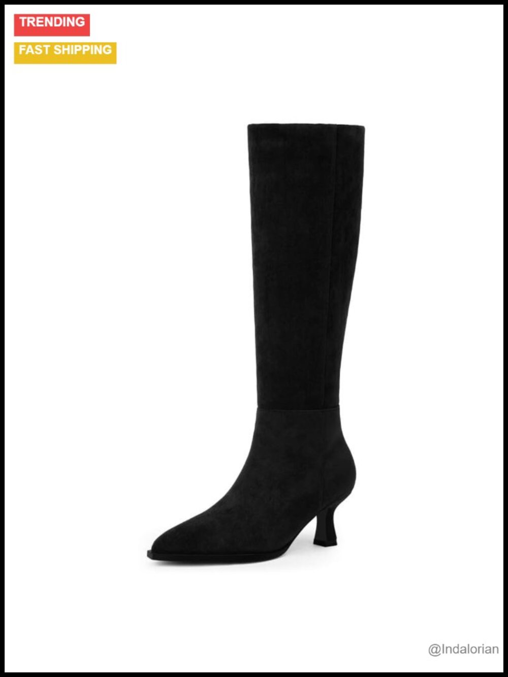 Kitten Heel Knee High Boots Pointed Toe Faux Suede Womens